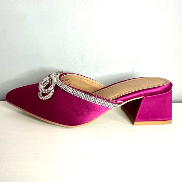 PENN - Women’s, Pink Satin, Mules, Rhinestone, Block Heel, Pointed Toe, Sz 7 WW - Picture 6 of 12
